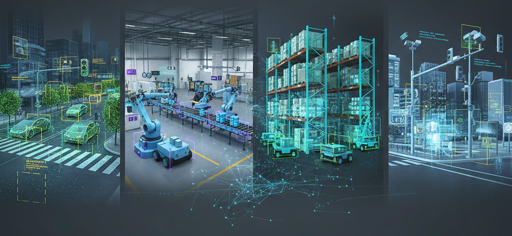 AI model distribution across industrial automation sectors including manufacturing, logistics, and smart cities
