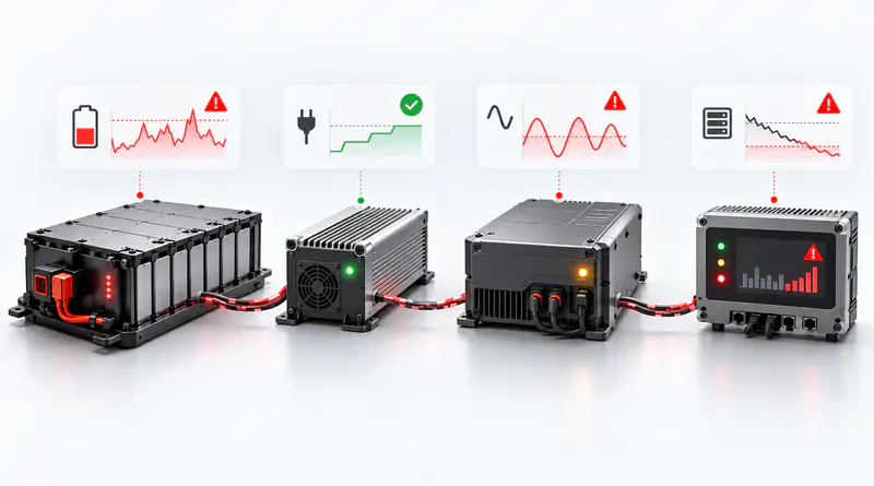 Battery pack, charger, inverter and site controller from different vendors showing conflicting limits and fault warnings