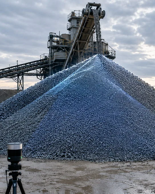 Multi-angle LiDAR scanning of an irregular stockpile with overlapping point clouds