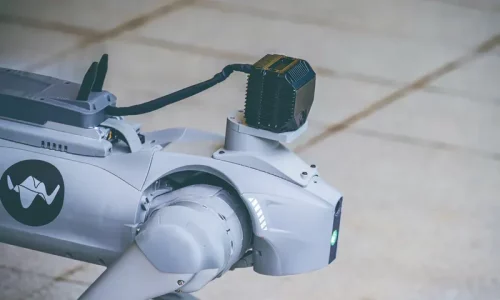 Quadruped robot carrying an ODIN1 Lite spatial memory module