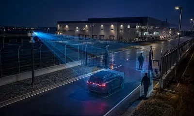 ONX LiDAR detecting a vehicle and intruders along a facility perimeter at night for security monitoring
