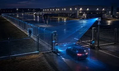 ONX LiDAR scanning a vehicle at a facility access gate at night for security and access control monitoring
