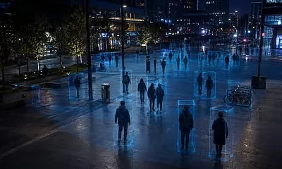 ONX LiDAR tracking individual pedestrians in a city plaza at night for smart city monitoring