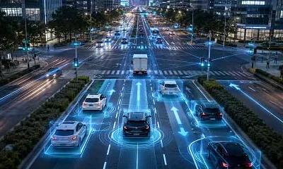ONX LiDAR monitoring vehicles at a busy city intersection at night for smart city traffic management