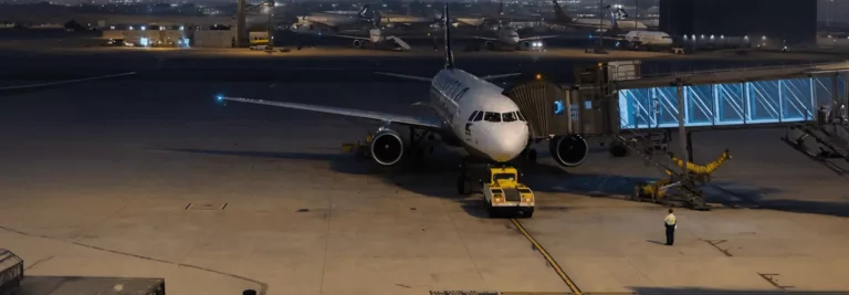 Commercial aircraft connected to Intercal8 electrified ground power system at airport gate for sustainable aviation operations