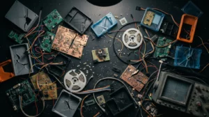 Broken circuit boards, cracked 3D-printed enclosures, and scrapped electronics representing the 80% of IoT hardware projects that die in prototyping