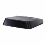 Hesai AT360 long-range LiDAR sensor with compact black housing and transparent scanning window, 950g weight, 360-channel automotive-grade design for autonomous vehicles