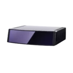 Hesai ETX long-range automotive LiDAR sensor with purple-tinted scanning window and finned heat sink design, 1024-channel wide-view sensor on white background with reflection