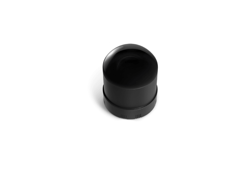 Hesai JT128 LiDAR sensor in black cylindrical housing with dome-shaped optical window on white background