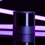 Hesai QT128 128-channel automotive LiDAR sensor in dramatic purple lighting showcasing premium design, 360-degree ultra-wide view for Level 4 autonomous driving