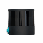 Hesai QT128 automotive LiDAR sensor side view showing blue connector interface, 128-channel short-range perception system for autonomous vehicles
