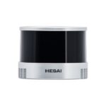 Hesai XT32M2X 32-channel enhanced drone LiDAR sensor on white background, triple-return technology for professional aerial surveying and vegetation mapping