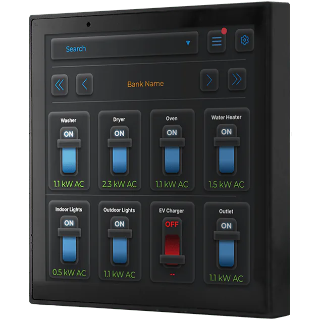LOMA ICL8-EB104 4-inch touchscreen display showing load control channels