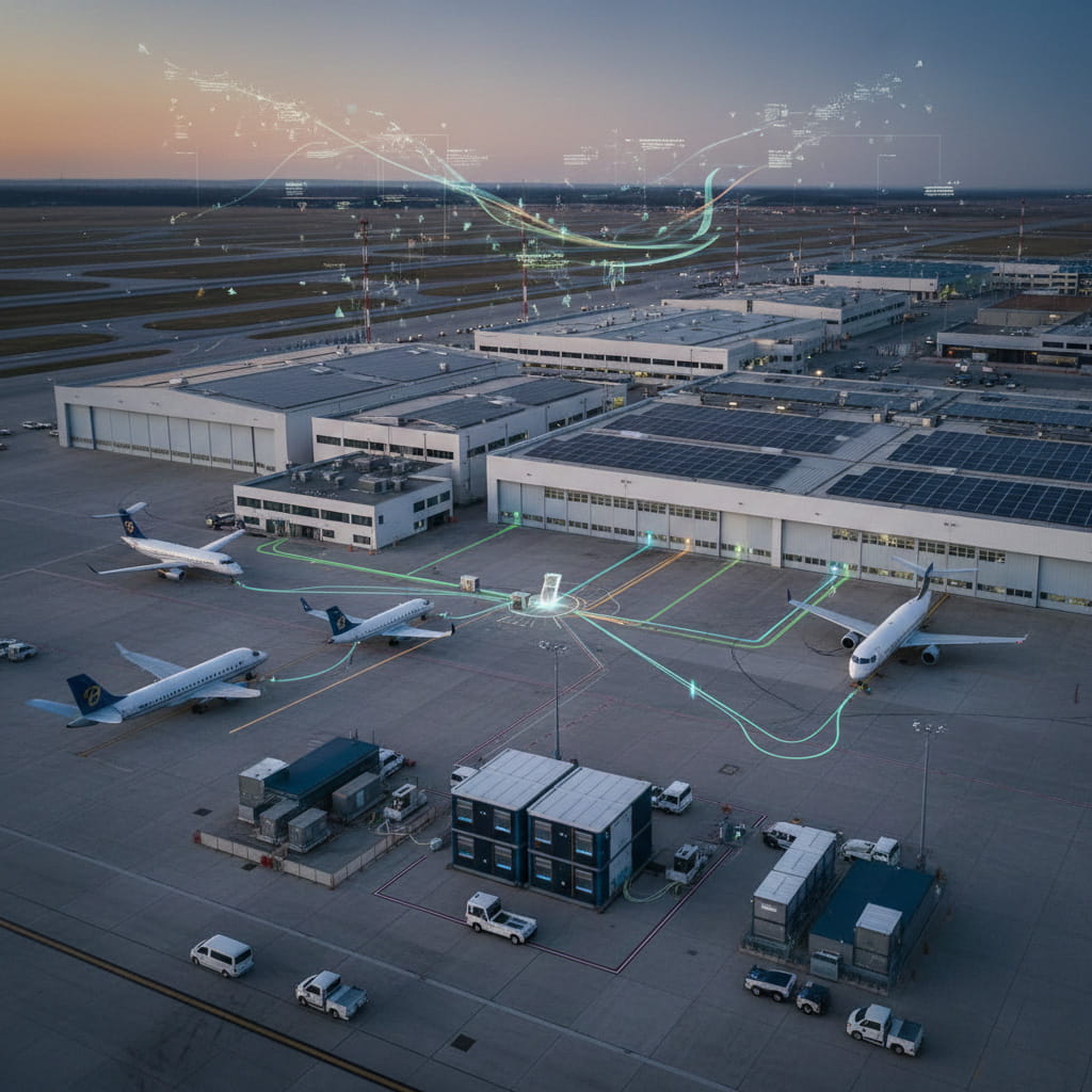 Intercal8 electric ground power unit providing clean energy for aircraft at airport terminal
