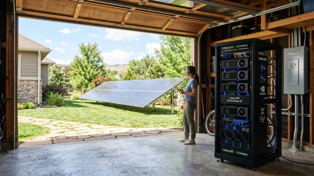 intercal8 and NVIDIA distributed data center compute node with a SPAN smart panel powered by home solar in a residential garage