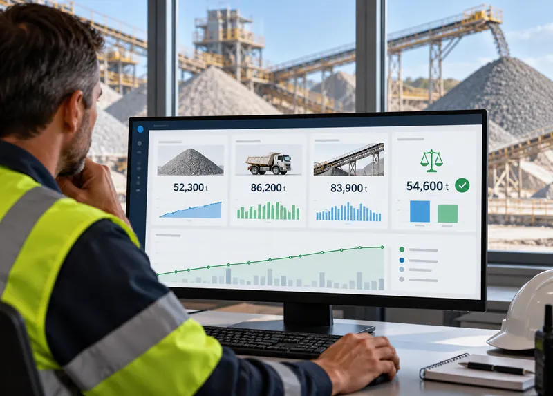 Operator at a desk with a dashboard of inventory tonnage and trends