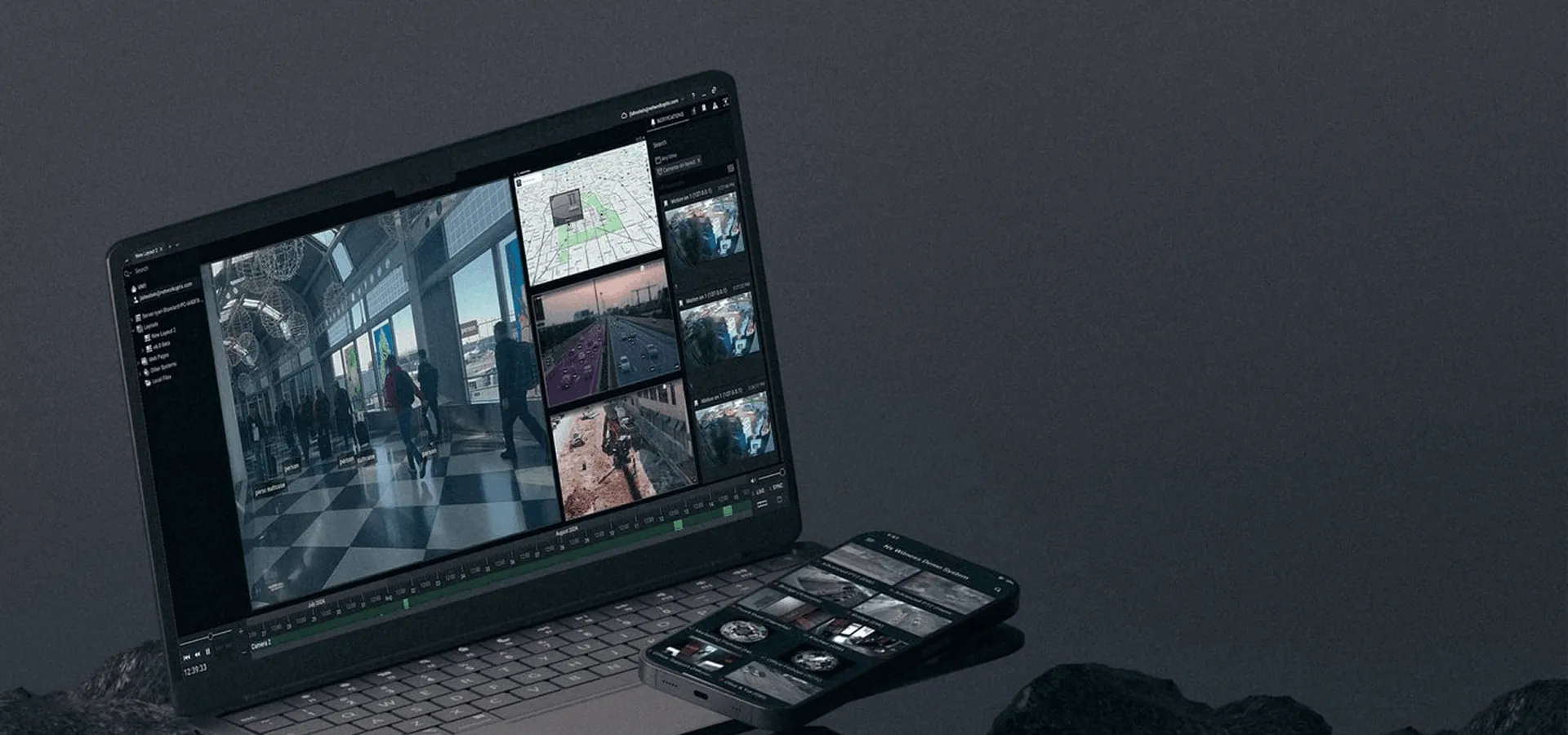 Nx Go LiDAR-native smart city infrastructure platform shown on a laptop desktop client and mobile app