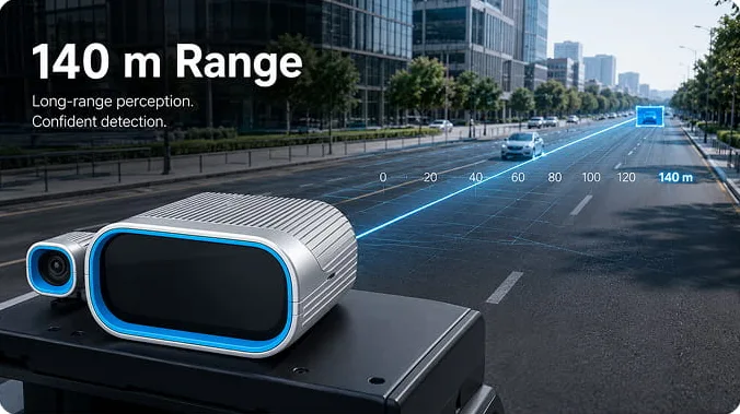 ONX solid state LiDAR demonstrating a 140 m detection range along a city street for long-range perception