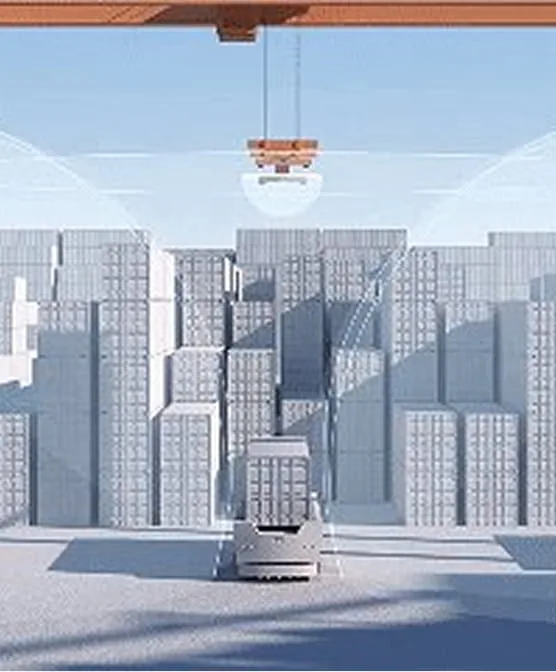 RoboSense Airy covering container edges and yard traffic across a 60 metre radius day and night