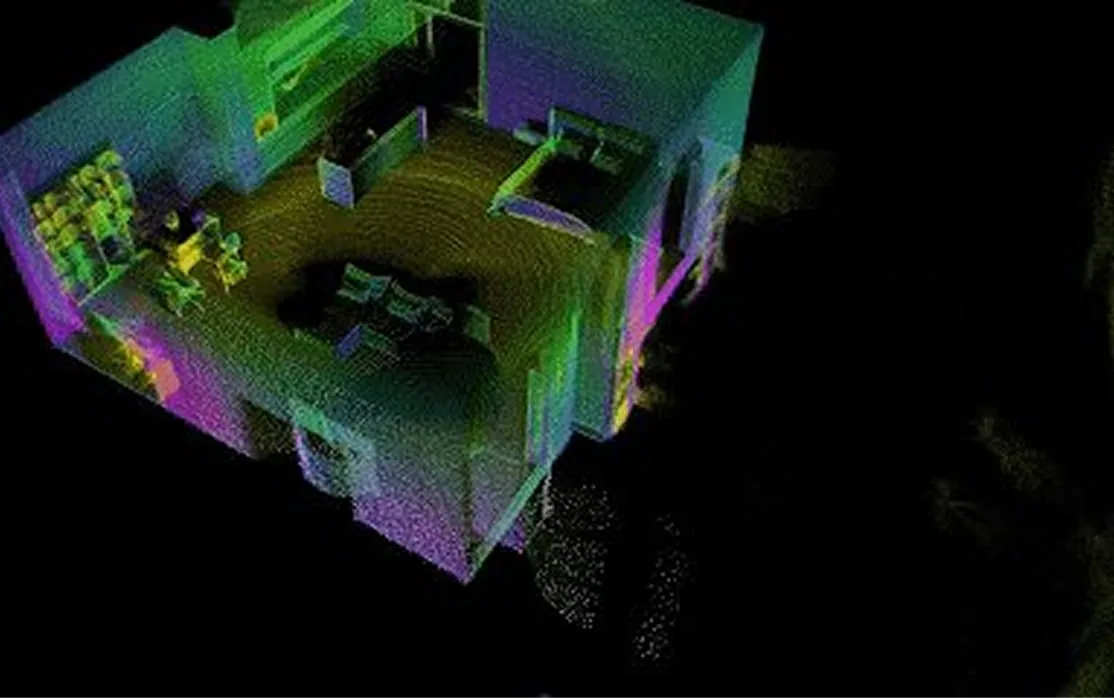 Three-dimensional SLAM reconstruction produced from a RoboSense E1R point cloud