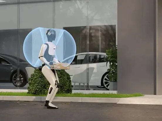 RoboSense E2 mounted in a humanoid robot head where the reduced window area and wide field of view matter most