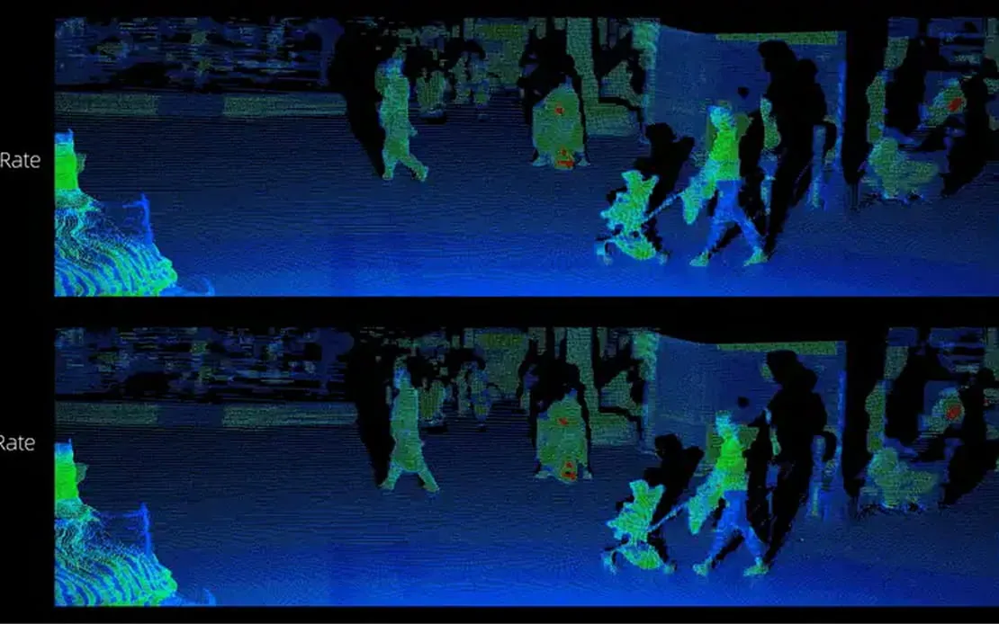 Comparison of 20 Hz against 10 Hz frame rate showing the latency the RoboSense EMX removes