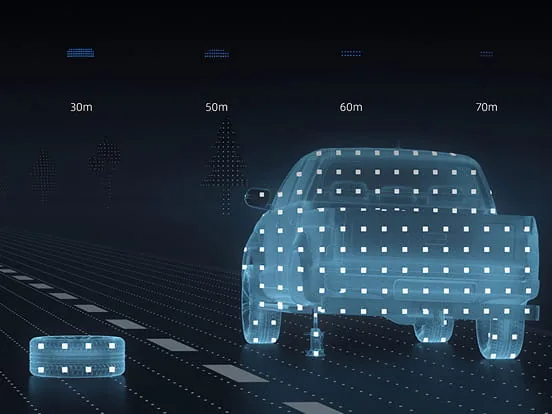 A stray black tire detected by the RoboSense EMX within 80 metres