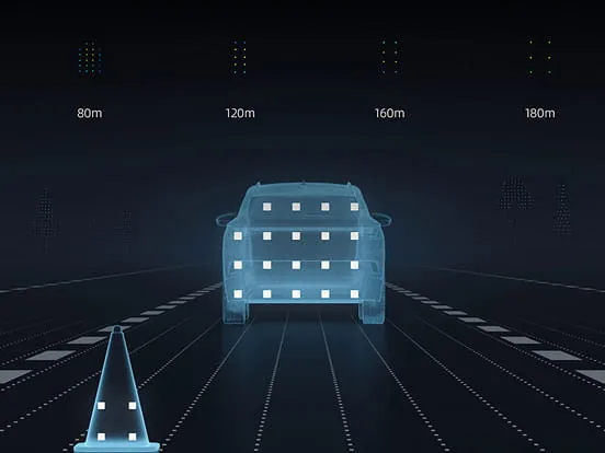 Traffic cones detected by the RoboSense EMX within 200 metres