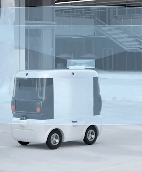 RoboSense Fairy detecting kerbs, cones, pedestrians and traffic in time for a delivery robot to plan