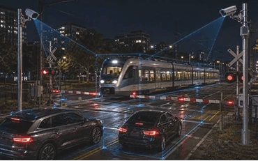 LiDAR monitoring a railway level crossing at night