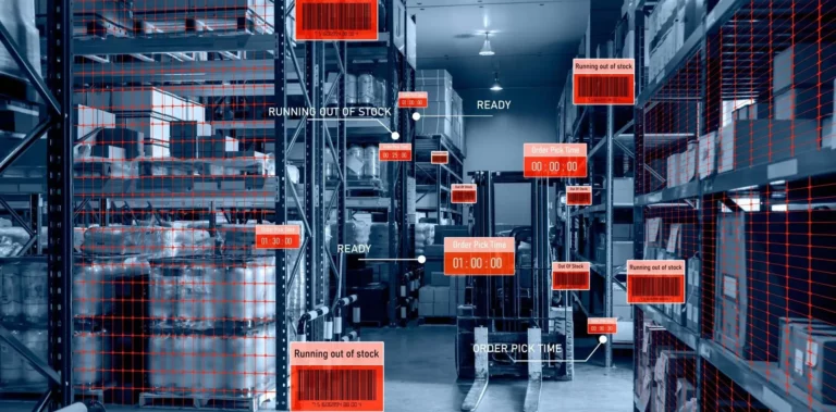 Smart warehouse inventory management system with barcode scanning, stock tracking and order pick time monitoring