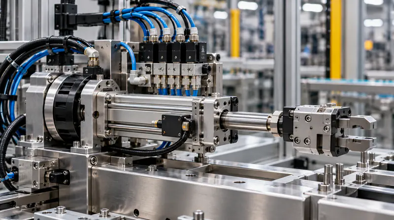 Pneumatic and electric actuators with solenoid valves on an automation test rig