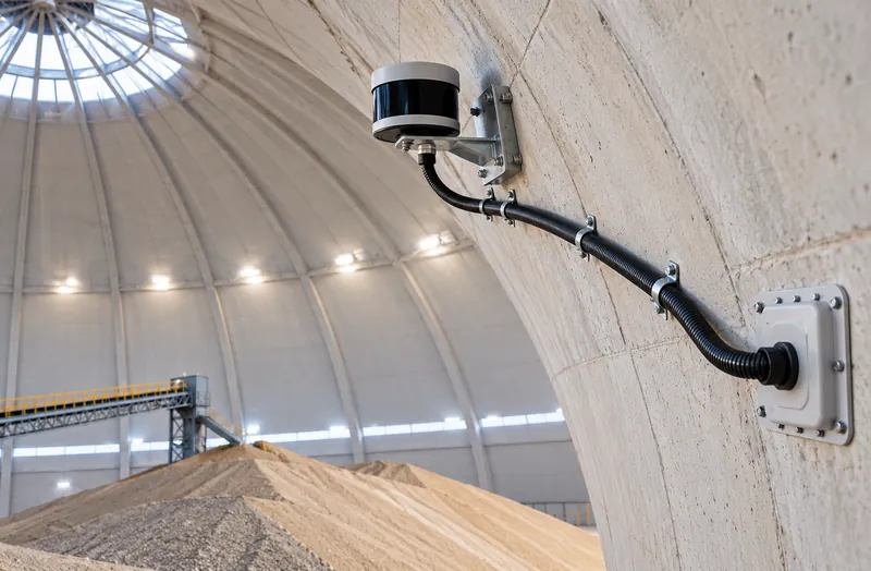Sensor on a wall bracket with a conduit run inside a dome