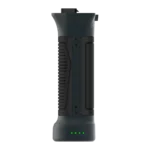 SX BAT rechargeable battery grip for SXMCA handheld LiDAR scanners, front view with green LED charge indicators