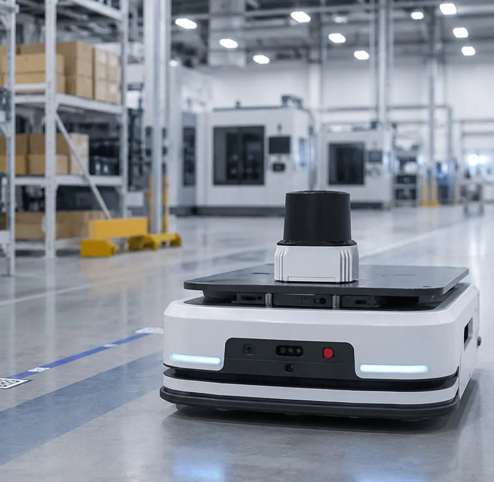 SXC01 application — AMR navigation robot in a warehouse