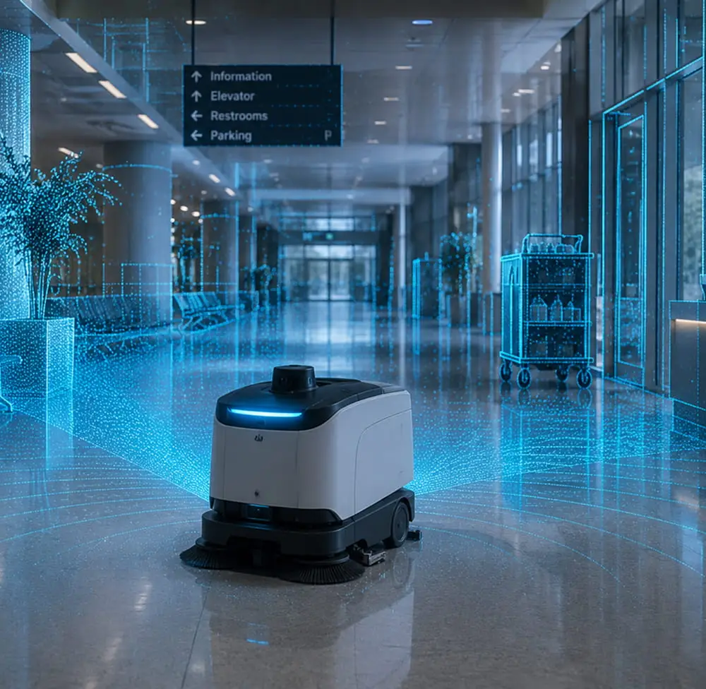 SXC01 application — autonomous cleaning robot in a commercial building