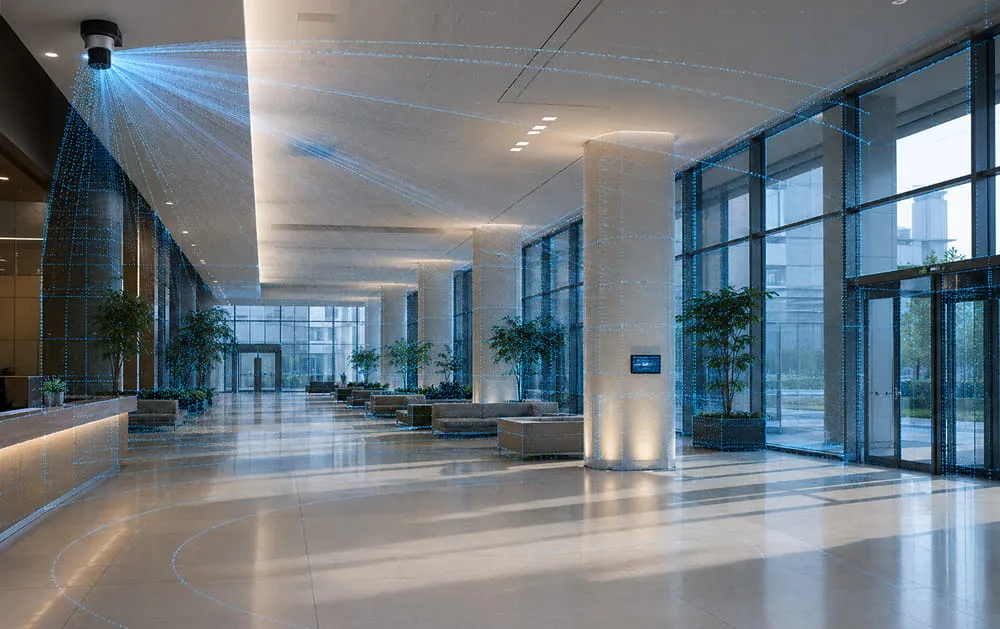 Wide field of view coverage in a modern indoor space