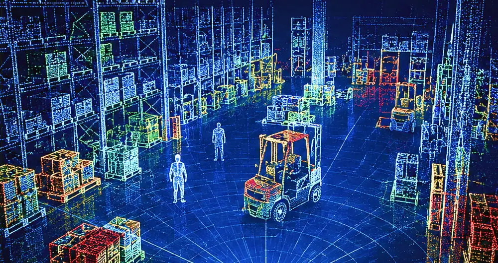 3D point cloud visualization of a warehouse captured by SXC01