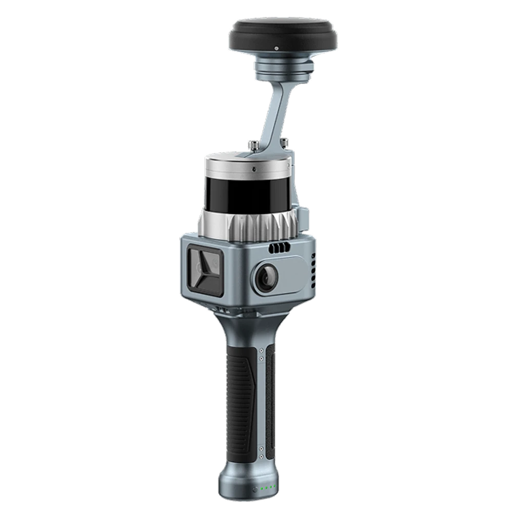 SXMCA PRO handheld LiDAR scanner, right side view showing the sensor housing and control interface