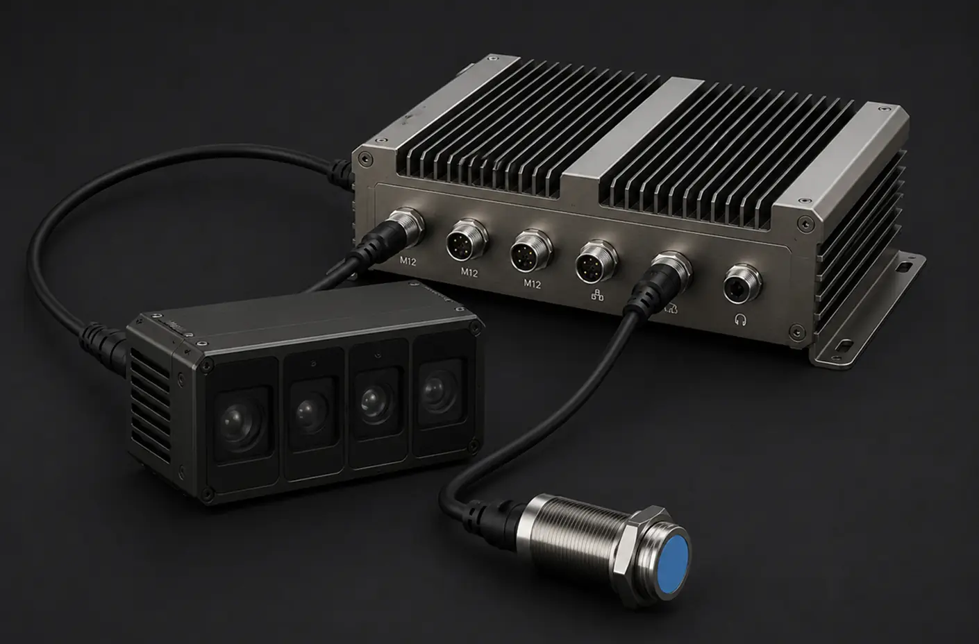 VMS-FL180C hardware kit with control unit, LiDAR camera module and conveyor speed sensor