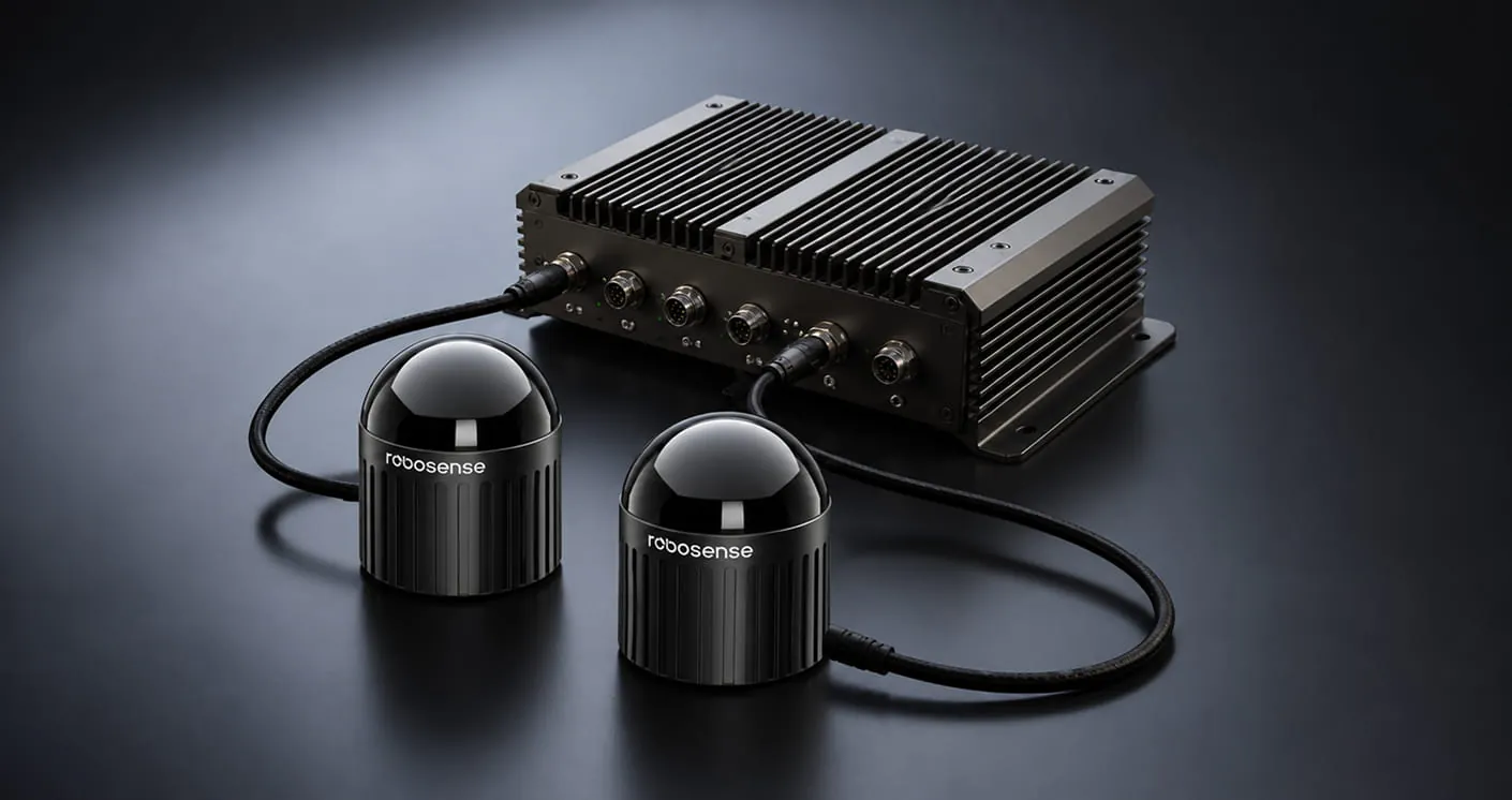 Cratus VMS-HS096 volume measurement system with its industrial controller and two dome LiDAR sensor heads