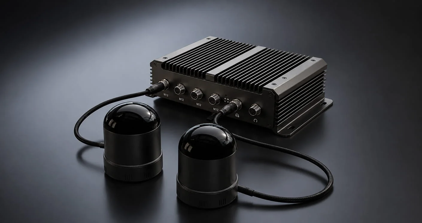 Cratus VMS-HS128 volume measurement system with its industrial controller and two LiDAR sensor heads