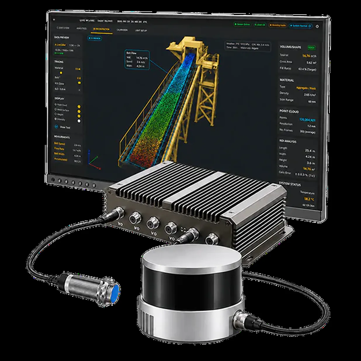 VMS-ME032 hardware kit with control unit, LiDAR camera module and conveyor speed sensor