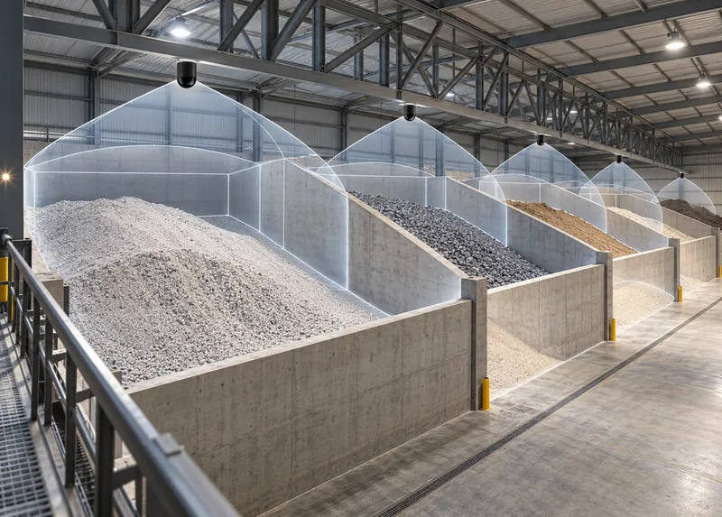 Row of bays under wide scan cones, each holding a different material